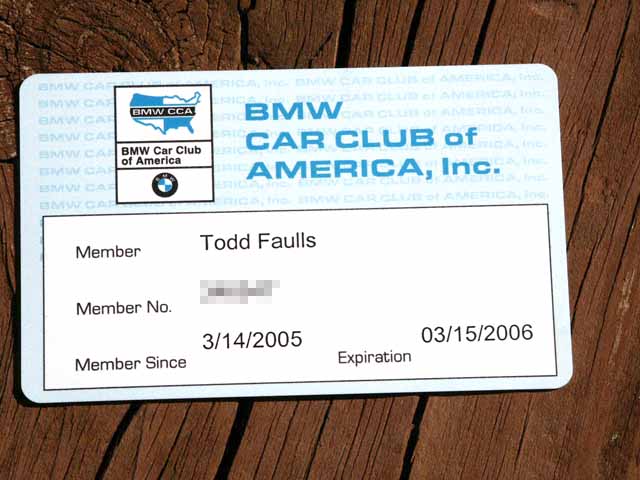 BMW CCA Membeship card